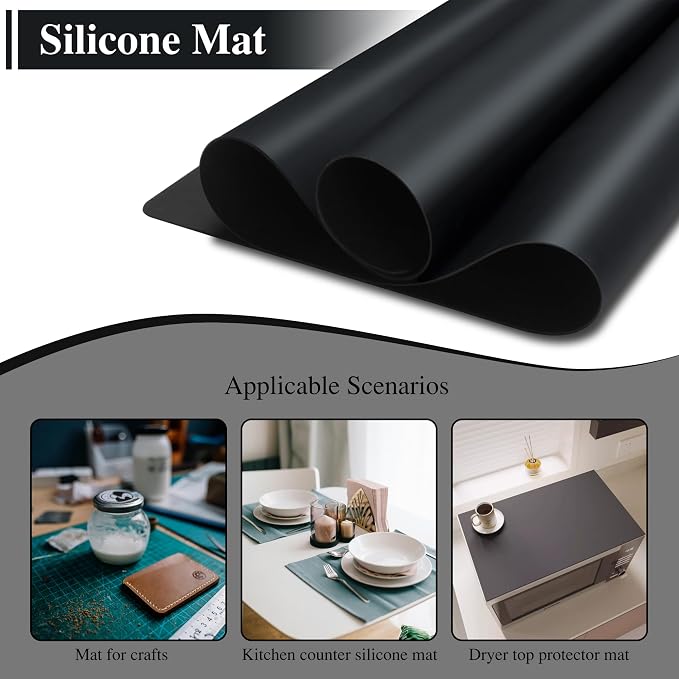 Large Silicone Craft Mats, YACEYACE 2Pcs 24"x 16" Large | Silicone Table Mat, Black Mat for Jewelry,Heat Resistant, Kitchen Counter