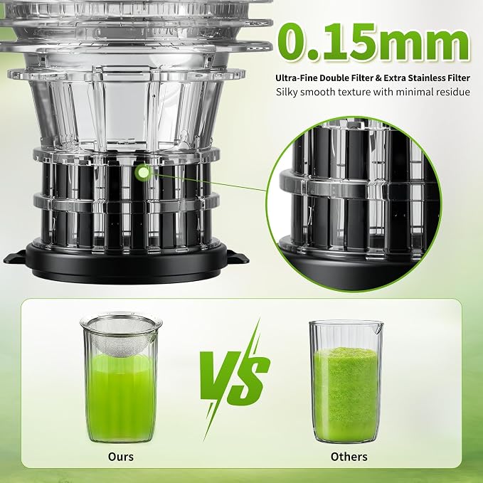 5ive Cold Press Juicer, 5.1 Inch Wide Chute Slow Masticating Extractor | 1.7 L Slow Juice Extractor for Whole Fruits Veggies, Easy Clean Electric Maker with Recipe Guide, Rate of 99% juice