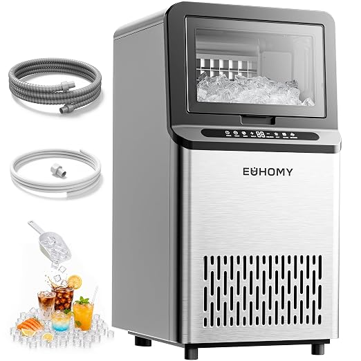 EUHOMY Commercial Ice Maker Machine, 110lbs/24H, Stainless Steel Under Counter Ice Maker with 22lbs Storage, Self-Cleaning, Freestanding Ice Machine for Home/Bar/Cafe/Restaurant