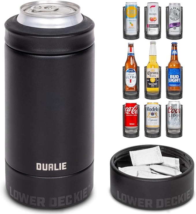 DUALIE Lower Deckie - Insulated 12 oz Can Cooler with Pouch Container - Universal Drink Holder with Built-in Pouch Bin - Choose Your Color