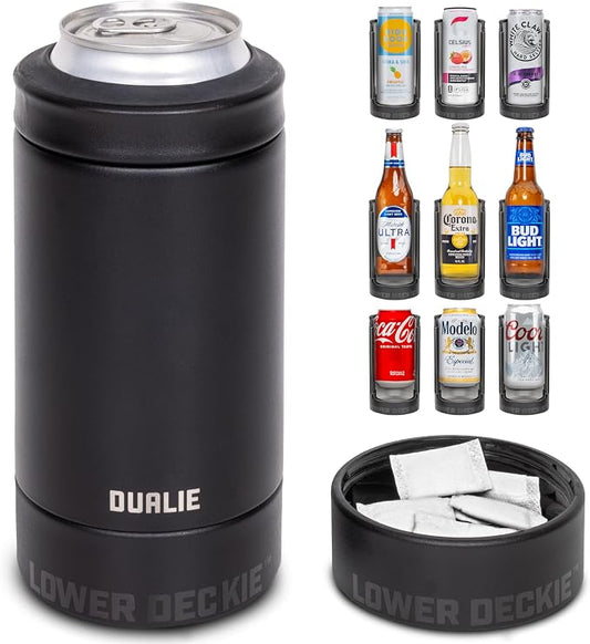 DUALIE Lower Deckie - Insulated 12 oz Can Cooler with Pouch Container - Universal Drink Holder with Built-in Pouch Bin - Choose Your Color