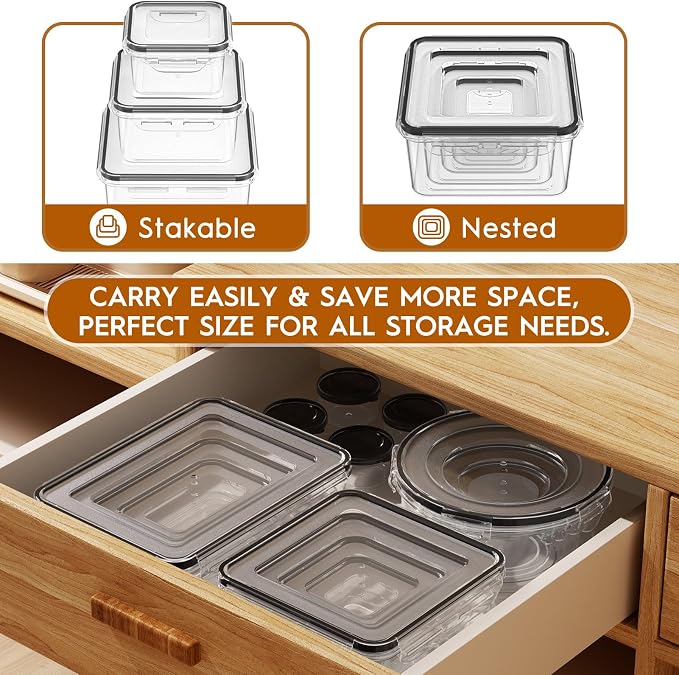 KEMETHY Large 48 Piece Food Storage Containers with Airtight Lids, BPA-free | 24 Containers & 24 Lids, Leak Proof, Meal Prep, Kitchen Storage, PVC-free Plastic, Microwave/Dishwasher Safe, Labels & Pen