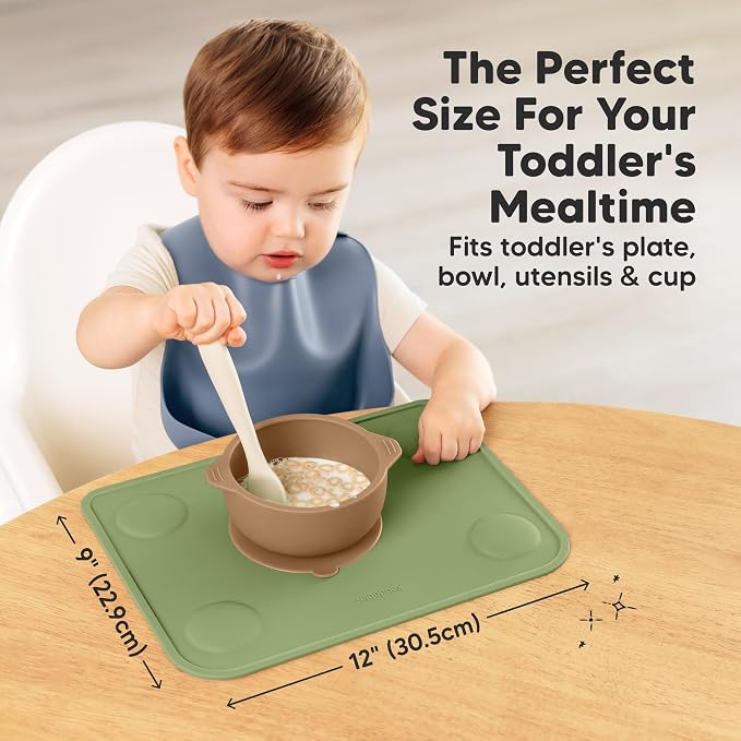 KeaBabies 2pk Silicone Placemats for Toddlers, Kids, Baby, 12x9 (Desert, S) | Non Slip Suction Silicone Placemat for Restaurants, Dining Table,Travel, Easy to Clean, Food Grade/BPA-Free, Small Table Mat