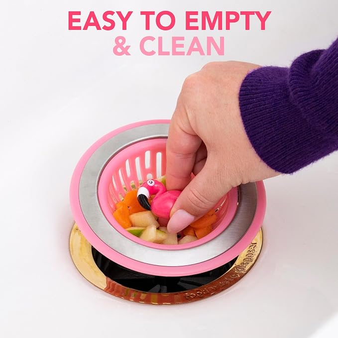 Joie Flamingo Kitchen Sink Strainer Basket Garbage Disposal Drain Cover | Fits All Standard Sinks, Keeps Unwanted Food Particles Out Kitchen Sink Drain, Measures 4.5” x 4.5”