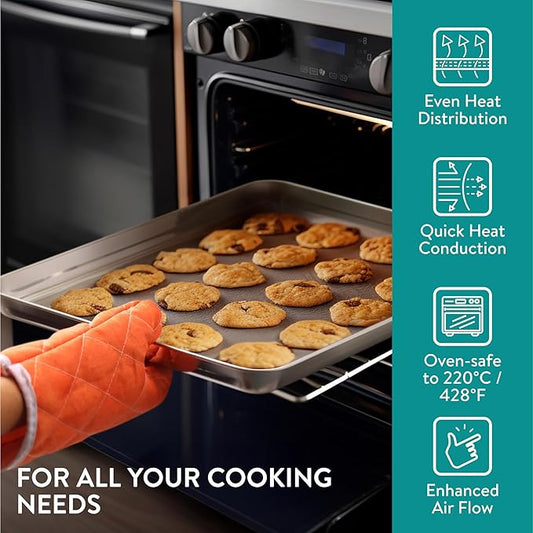 Navaris Baking Sheet Set - 2 Quarter Sheet Pans and Rack 12.2" x 9.6" x 1" (31 x 24.5 x 2.5cm) - 1 Half Sheet Tray and Rack 15.7" x 11.8" x 1" (40 x 30 x 2.5cm)