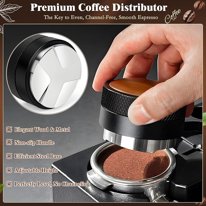 8 PCS Espresso Accessories Kit, 54mm Espresso Tamper Kit Coffee Tamper Set with Coffee Distributor, Espresso Tamping Station, Espresso WDT Stirrer,Dosing Funnel, Fits Breville 54 mm Portafilter