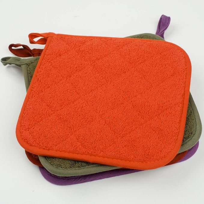100% Cotton Kitchen Everyday Basic Terry Pot Holder Heat Resistant Coaster Potholder for Cooking and Baking Set of 5 Orange