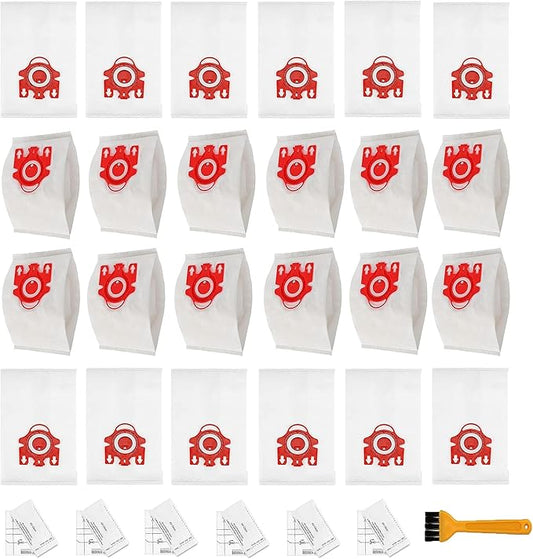 24 Pack 3D Airclean Vacuum Bag Replacement for Miele FJM Vacuum Compact C2 Compact C1 Complete C1 S241 S290 S300i S500 S700 S4 S6 Series With 6 Motor Protection Filters 6 AirClean