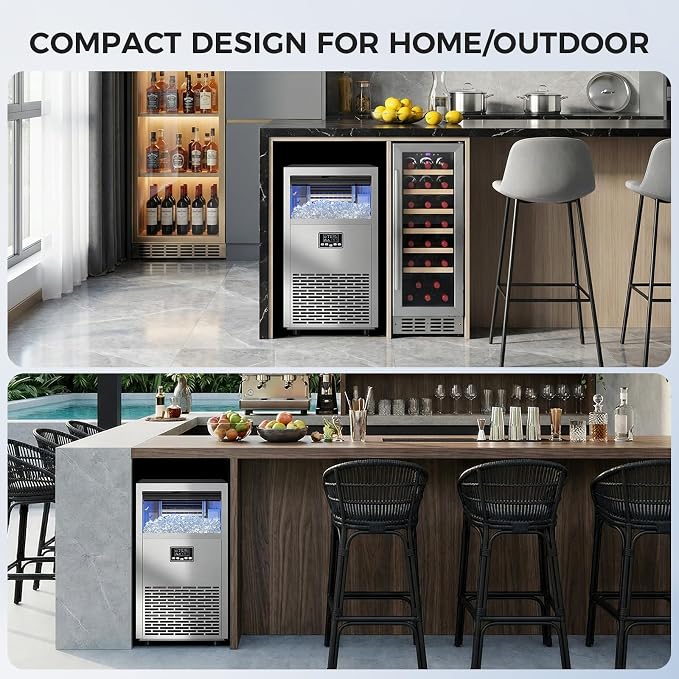 Electactic Commercial Ice Maker Machine,100lbs/24H Stainless Steel Ice Machine,29lbs Storage, Auto Self-Cleaning Freestanding Ice Maker, Ice Machine Freestanding for Bar/Cafe/Restaurant-Brushed Silver