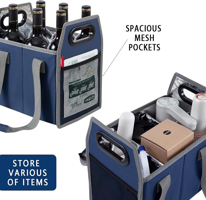 Collapsible 6 Bottle Storage Box Reusable Portable Wine Carrier Case for Tote Bag Moving, Vacation Bottle Caddy Grocery Shopping Wine Tasting Accessory