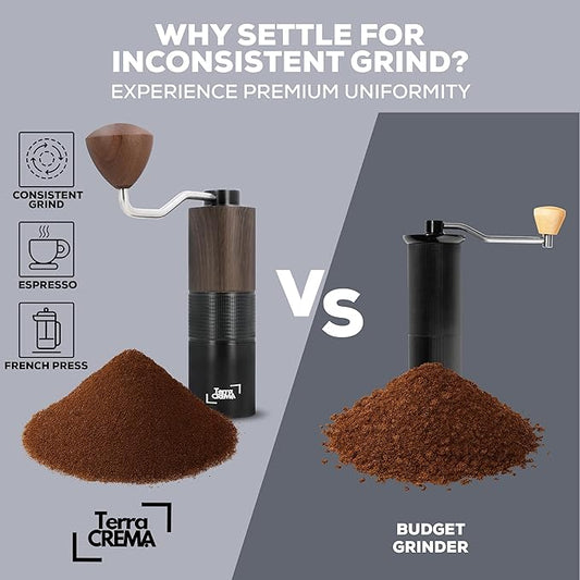 Manual Coffee Grinder – Precision Stainless Steel Conical Burr Hand Grinder for Espresso, Pour Over, French Press & Aeropress – All-in-One Travel Kit with Carry Case, Brush & Air Blower