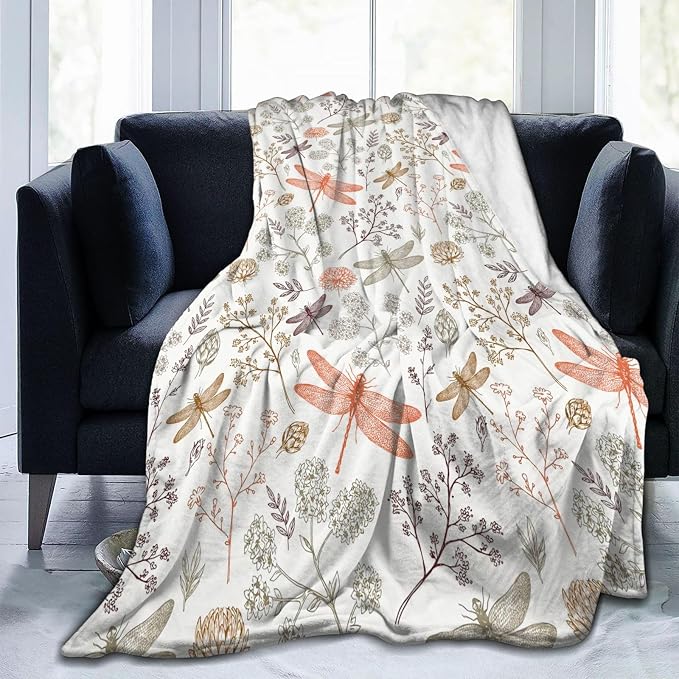 Dragonfly Blanket for Women 50x60 Inches - Ultra Soft Plush Flannel Throw Blanket - Elegant Dragonfly Gifts for Her - Cozy Lightweight Blanket for Bed, Couch, Office & Travel - All Season Comfort