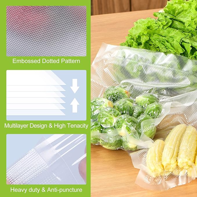 Bonsenkitchen Vacuum Food Sealer Rolls Bags, 2 Packs 8 in x 20 ft, BPA Free, Durable Commercial Customized Size Bags for Storage and Sous Vide Cooking,VB3206