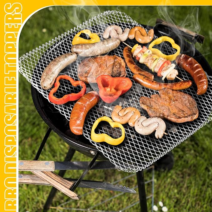Mifoci 12 Pcs Disposable Grill Topper 16x12 Inch Mesh Mat Disposable Pans Sheets Non Stick Aluminum Grill Grates Liners for Outdoor Grills Cooking Grid Grates Pad for BBQ Camping Picnics Meat