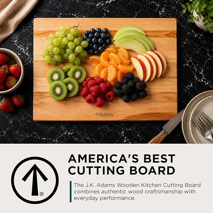 J.K. Adams 17"x14" Wooden Kitchen Cutting Board, Rectangular Chopping Block | Reversible Maple Cutting Board with 17" x 14" Surface Protects Knife Edges During Everyday Food Preparation
