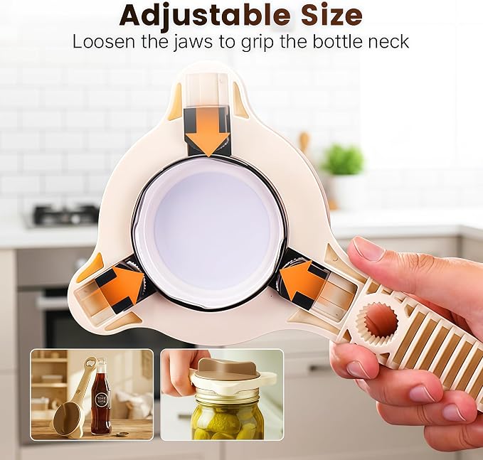 Upgraded Jar Opener 4-in-1, Adjustable Jar Opener for Weak Hands & Bottle Opener, Fits Kitchen Jars, Bottles and Cans, Top Jar Openers for Seniors