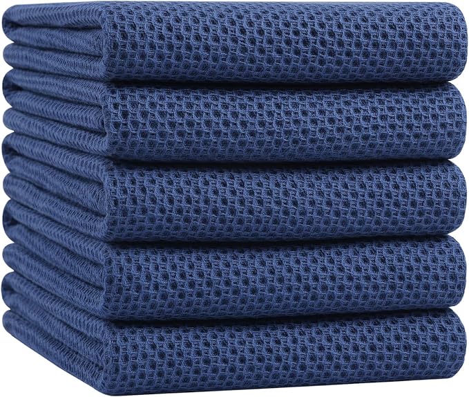 Homaxy 100% Cotton Oversized Waffle Weave Kitchen Towels, 5-Pack, Navy Blue | 20 x 28 Inches, Ultra Soft Absorbent Dish Towels, Quick Drying Large Cleaning Towels