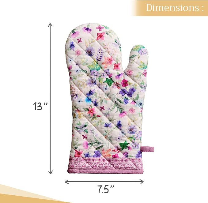 Maison d'Hermine Oven Gloves 100% Cotton Oven Mitt (7" x 13", Pack of 1) | With Loop Heat Resistant BBQ Cooking Gloves Baking Grilling Kitchen Handling Hot Pans Spring Summer - Chardon