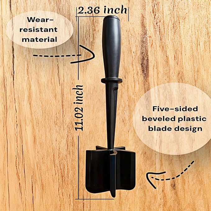 Meat Chopper, Hamburger Grinder, Premium Heat Resistant Masher for Ground Beef, Burger Grinder, Potato Masher, Nylon Potato Mix Tool, Safe, Non-Stick, Mix and Chop Kitchen Tool - Black