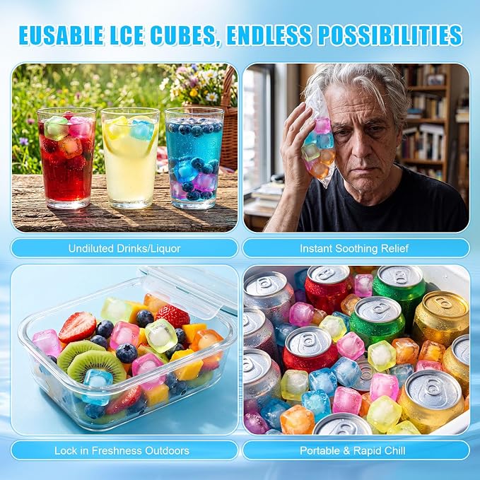 320 Pcs 10lb Reusable Ice Cubes for Drinks Plastic Ice Cube Refreezable Without Diluting Frozen to Keep Drink Cool Longer for Coffee Cocktails Whiskey Wine Bar Party Camping (Square,Colorful)