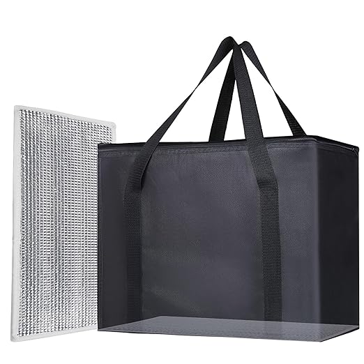 Bodaon 1PK Insulated Grocery Bags with Reinforced Baseboard, X-Large, Black | Reusable, Heavy Duty, Cooler Tote for Stability & No Sag, Thermal Bag for Hot Cold Food, Delivery, Shopping, Travel, Camping