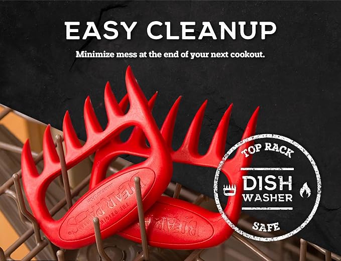 Bear Paws Meat Claws - The Original BBQ Meat Shredder Claws - Red | Shredder Claws for Pulled Pork, USA Made - Easily Lift, Shred, Pull and Serve Pork, Chicken, Brisket and Turkey