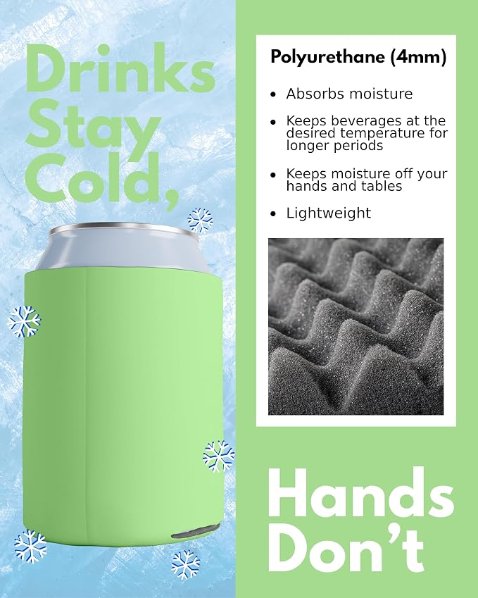 PartyPrints 25 Pack Pistachio Blank Can Cooler Sleeves, Customizable Bulk Insulated Foam for Beer, Collapsible Plain Drink Holder, Cold Soda Insulator, 12oz Regular, 16oz Tall Cans