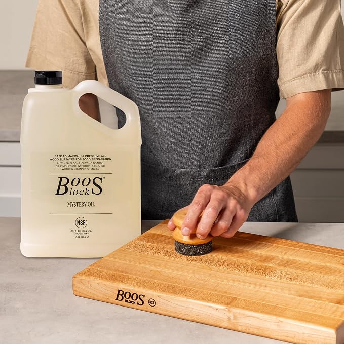 John Boos All-Natural Mystery Oil, Large Revitalizing Wood Conditioner, 128 oz - Food-Grade Mineral Oil for Butcher Blocks, Cutting Boards, Countertops and Wooden Culinary Utensils | Food-grade formula for butcher blocks, cutting boards, countertops an...