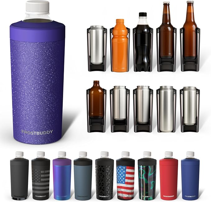Frost Buddy XL Can Cooler - Fits 12-24 oz Cans (Purple Glitz) | Keeps drinks chilled 12+ hrs | No sweat, no condensation | Fits slim & standard cans | Durable, portable design