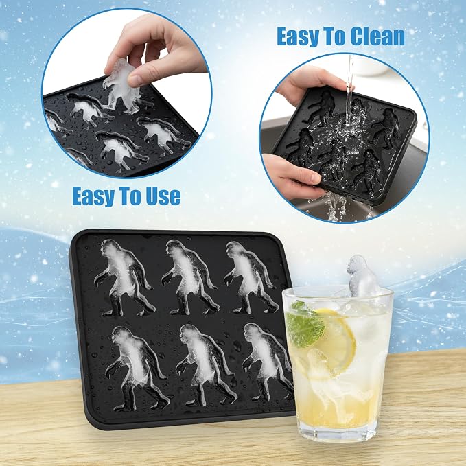 Bigfoot Shape Ice Cube Mold Funny Gift, Silicone Sasquatch Halloween for Cocktail Whiskey, 6 Cavity Tray Popsicle, Easy Release Dishwasher Safe Cute Freezer Chilled Accessories Parties DIY Craft
