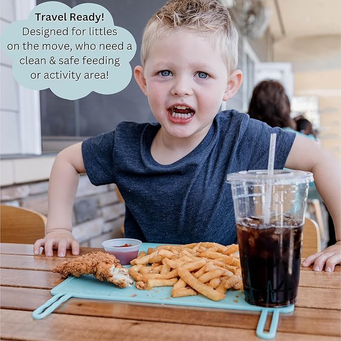 Silicone Placemats for Toddlers with Patented Edge Bumper | Kids Placemats Non Slip Travel Ready | Baby Placemat BPA Free for Restaurant Dining Table | Slate Grey