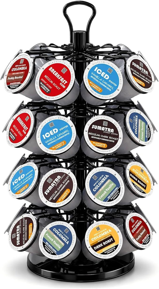 K Cup Holder-Coffee Pod Holder Organizer for 36 K-Cup Pods, 4-Tier Coffee Pod Carousel Compatible with K-Cups, 360° Rotating with Stable Base, Space-Saving for Kitchen Countertop & Office, Black