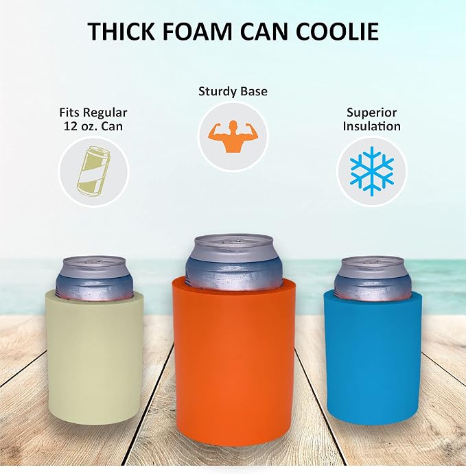Blank Thick Foam Old School Can Cooler (6 Pack, Neon Blue)