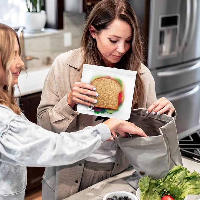 SPLF 10 Pack Dishwasher Safe Reusable Snack Bags | BPA Free Reusable Food Storage Freezer Bags Leakproof Silicone and Plastic Free Lunch Bags Fridge Home Organization