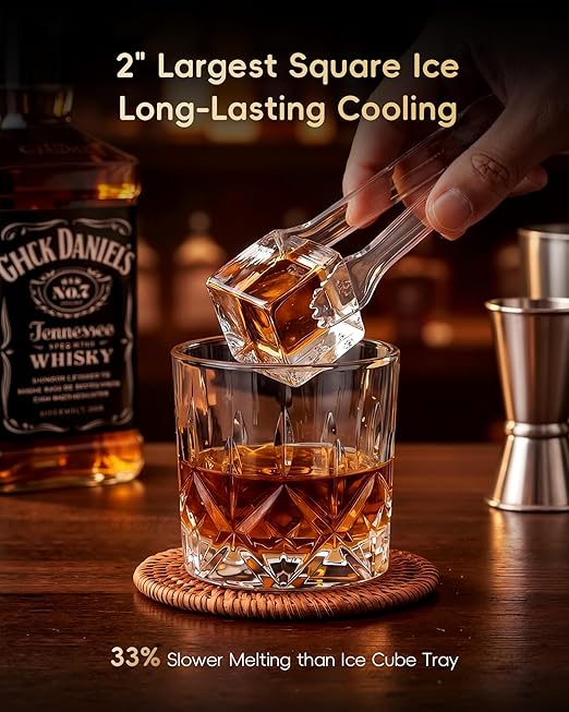 ecozy 2" Large Ice Cube Maker with CrystalFlux Technology, 2 pcs in 30 Mins with Eco Mode, 72 pcs/Day, 24H Timer, Clear Square Ice Machine with Self-Cleaning, Enhanced Insulation for Whiskey Bar | Square Ice 72 pcs / Day, Self-Cleaning for Whiskey Bar