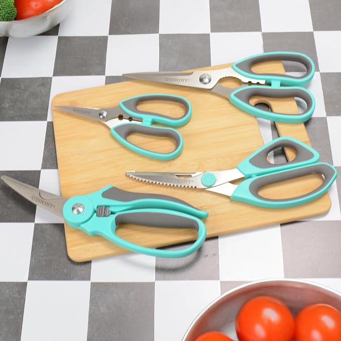 Westcott Titanium-Bonded Kitchen Shears 4pk, Durable and Versatile Scissors with Soft Handle for Precise Cutting, Ideal for Cooking