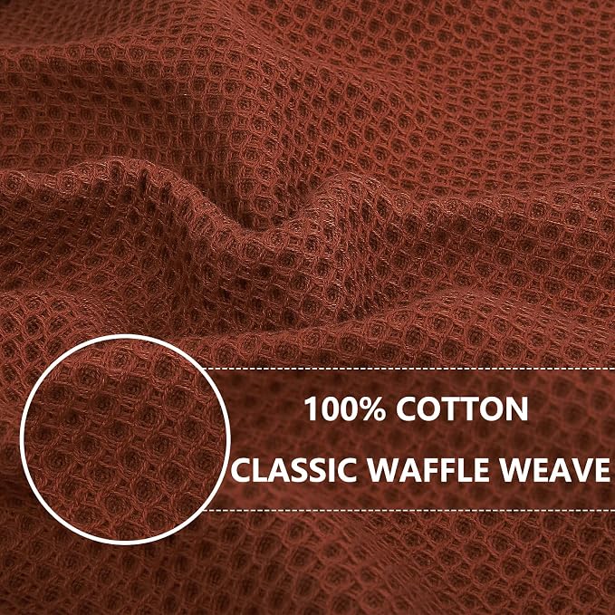 Homaxy 100% Cotton Waffle Weave Kitchen Dish Cloths, 4-Pack, Rust | 12 x 12 Inches, Ultra Soft Absorbent Dish Towels, Quick Drying Dish Rags with Hanging Loop