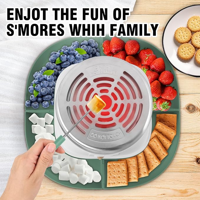 Smores Maker Tabletop Indoor Kit Smores Kit Indoor Smore Maker Tabletop Smores Maker Flameless Electric Marshmallow Roaster, Movie Night Supplies Housewarming Christmas Gifts 120V