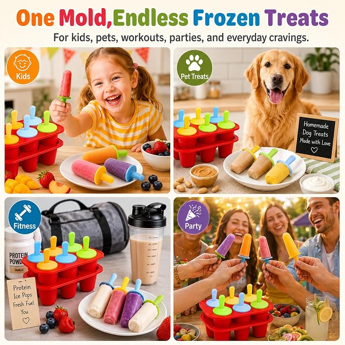Stuffed Popsicle Mold for Toddler, 2-in-1 Double Layer Ice Pop Mold, Makes 12 Pops, DIY Center-Filled Frozen Healthy Treats, Non-BPA Silicone Popsicle Molds for Kids & Adults