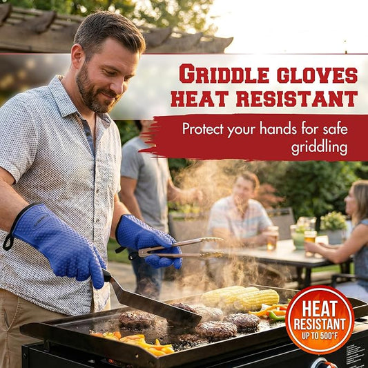 KITCHEN PERFECTION XL Silicone Griddle Gloves - Heat Resistant Oven Mitts | Waterproof, 5-Finger Design For A Better Grip, Best Griddle Grilling Accessories, Compatible with Blackstone, Weber & More