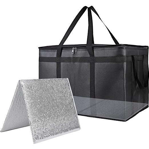 Bodaon Thermal Insulated Food Delivery Bag with Hard Bottom, 3XL, Black 1PK | Heavy Duty Catering Cooler Bag for Hot and Cold Meals, Ideal for Commercial Pizza Transport/Grocery/Restaurants/Events/Picnic