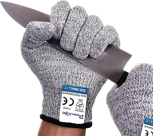 Dowellife Cut Resistant Gloves Protection, Safety Kitchen Cuts Gloves for Oyster Shucking, Fish Fillet Processing, Mandolin Slicing, Meat Cutting and Wood Carving, 1 Pair (Small)