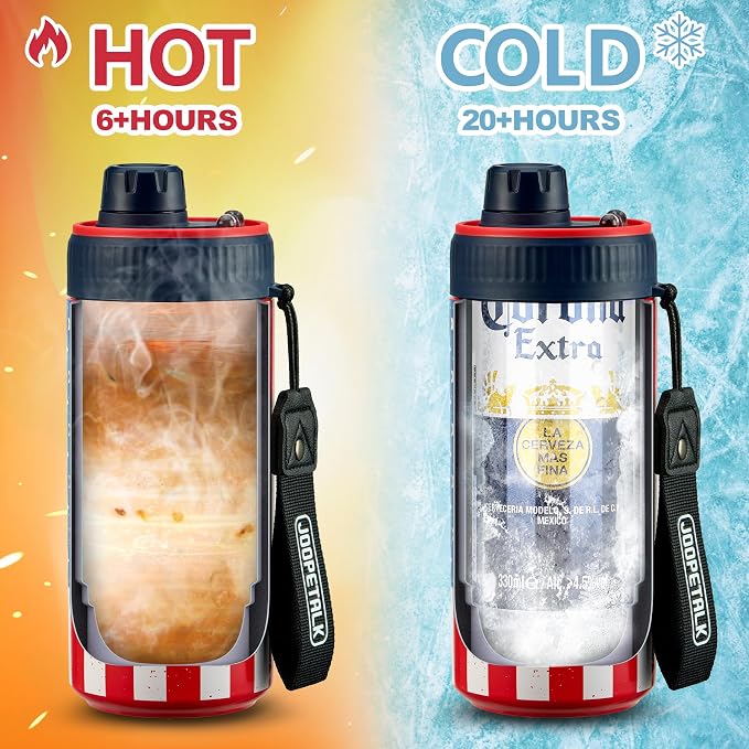 JOOPETALK Universal Can Cooler with Lid Fits All 12oz Cans& Bottles, 100% Leak-Proof Water Bottle, 4-in-1 Insulated Can Cooler for Beer, Soda & Energy Drinks, Dishwasher Safe