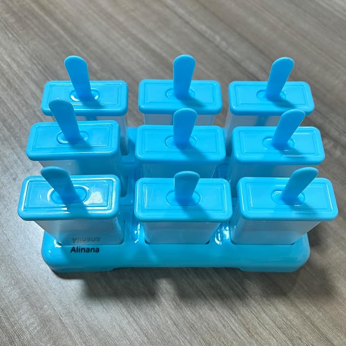 9 Cavities Popsicles Molds, Without BPA Popsicle Molds with Built-in Popsicle Stick, DIY Popsicle Molds with Cleaning Brush and Funnel