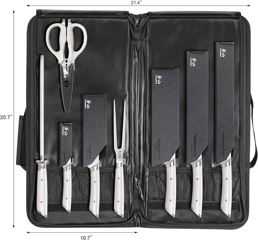 Cangshan HELENA Series German Steel Forged BBQ Knife Set (White, 9-Piece Bag Set)