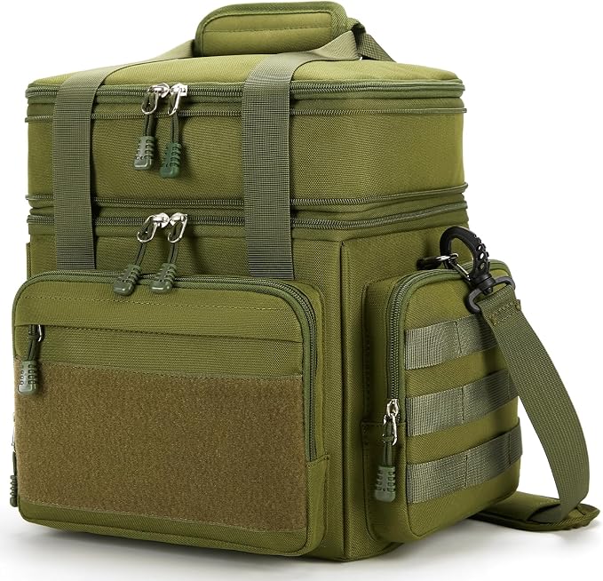 Gafetrey Large Tactical Lunch Box for Men, Insulated Lunch Bag Adult, Thermal Lunchbox Leakproof Waterproof Cooler Bag, Dual Compartment Lunch tote, Large Lunch Pail for Office Camping (Green)24L