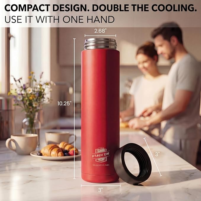 Stack'Em Patented Double Can Cooler Insulator - Holds Two 12 oz Cans - Stainless Steel Stackable Thermocooler - Reusable Drink Holder for Beer, Seltzer, Soda, Energy Drinks (Blue)