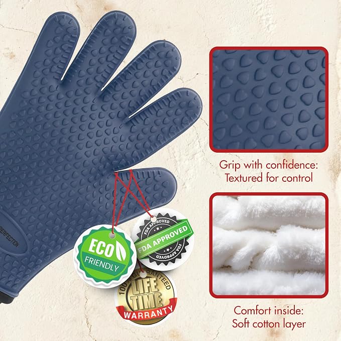 KITCHEN PERFECTION XL Silicone Griddle Gloves - Heat Resistant Oven Mitts | Waterproof, 5-Finger Design For A Better Grip, Best Griddle Grilling Accessories, Compatible with Blackstone, Weber & More