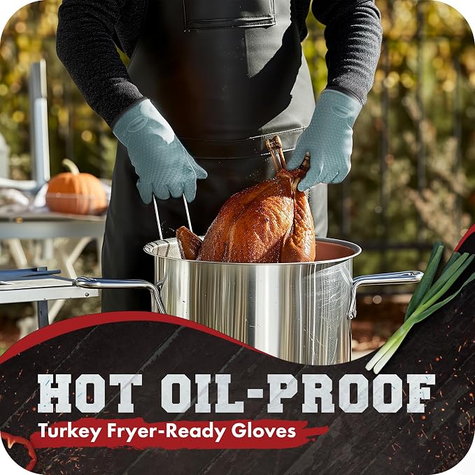 KITCHEN PERFECTION Silicone Smoker BBQ Gloves - Heat Resistant Oven Mitts | Waterproof, 5-Finger Design For A Better Grip, for Pitmasters, Meat Smoking, Grilling, Cooking, Frying Turkey | Grill Gift