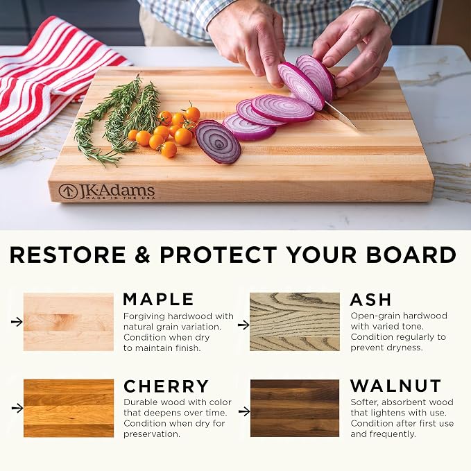 J.K. Adams 17"x14" Wooden Kitchen Cutting Board, Rectangular Chopping Block | Reversible Maple Cutting Board with 17" x 14" Surface Protects Knife Edges During Everyday Food Preparation